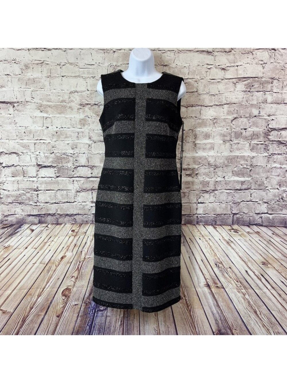 Camelot Black Silver Metallic Stripe Sleeveless Cocktail Dress